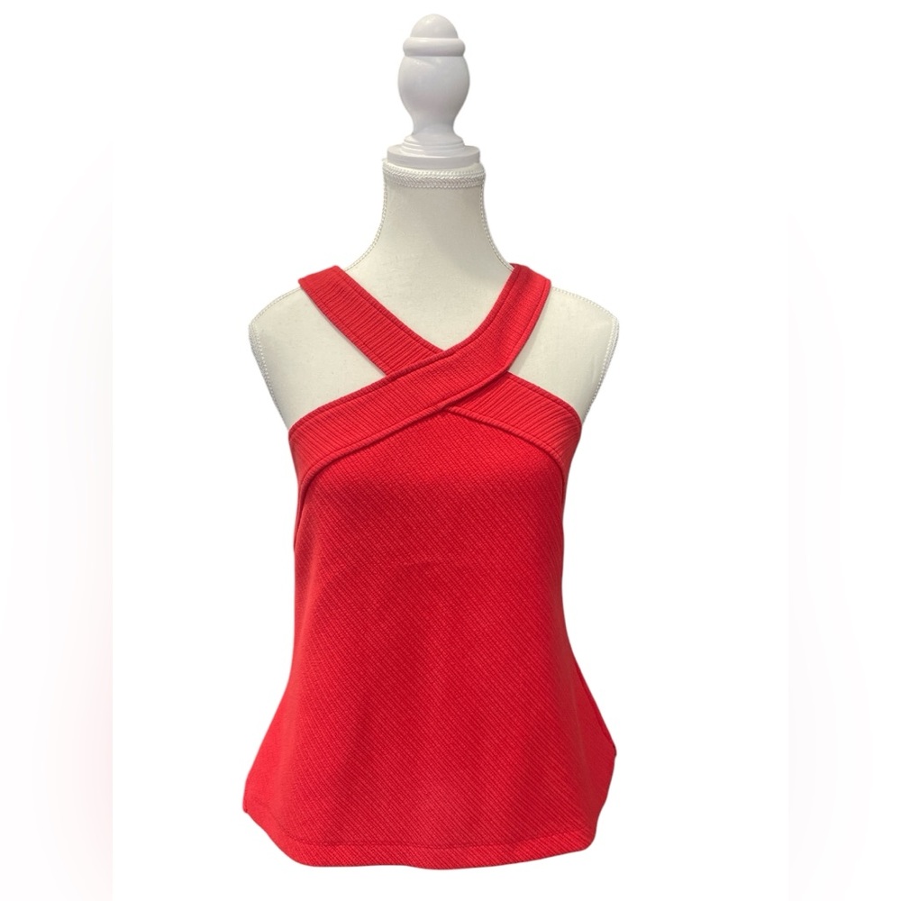 Anthropologie Red Criss Cross Neck Tank Top Halter Textured Knit Small